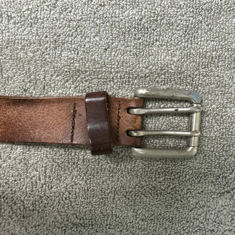 Mens Brown Cowhide Leather Double Prong Belt Made in USA Size 40 Workwear Class